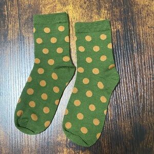 Cute NWOT Dark Academia Whimsy Grandmacore Green and Brown Polka Dot Crew Socks